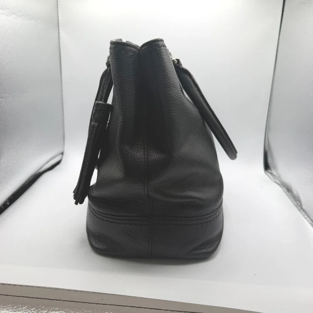 Kate Spade New York Tote Bag Womens Black Good Pebbled Leather Tassel Gold Logo
